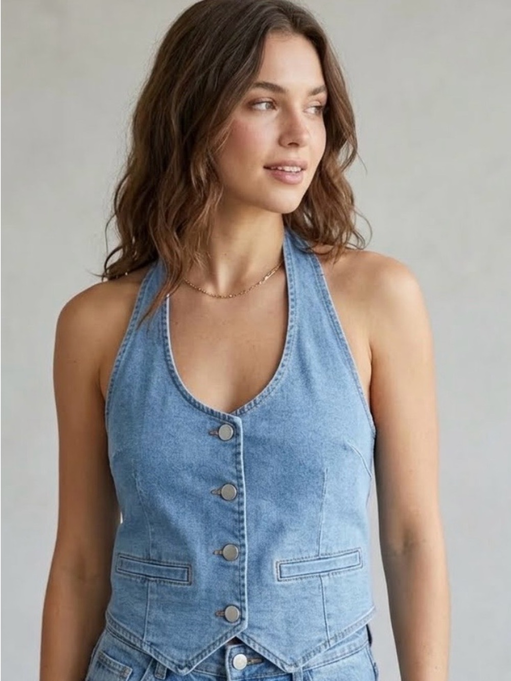 Alterd State Denim Halter Vest - Light Blue Women Jeans